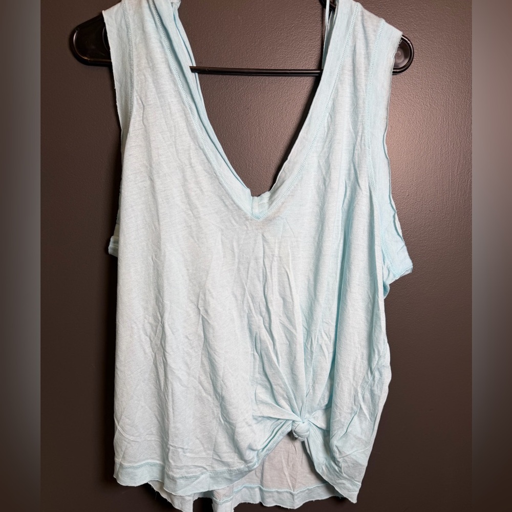 Free People Movement Tank Top Light Blue Knot Front Oversized Relaxed Fit Medium - Picture 2 of 7